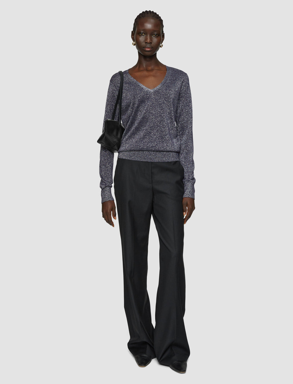 Lurex Knit V Neck Jumper