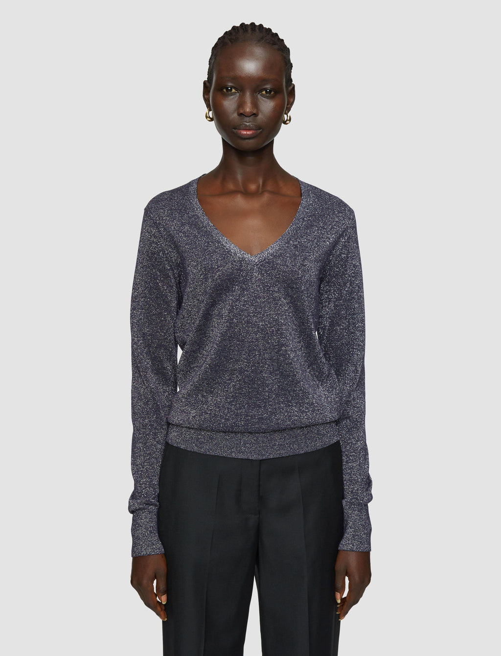 Lurex Knit V Neck Jumper