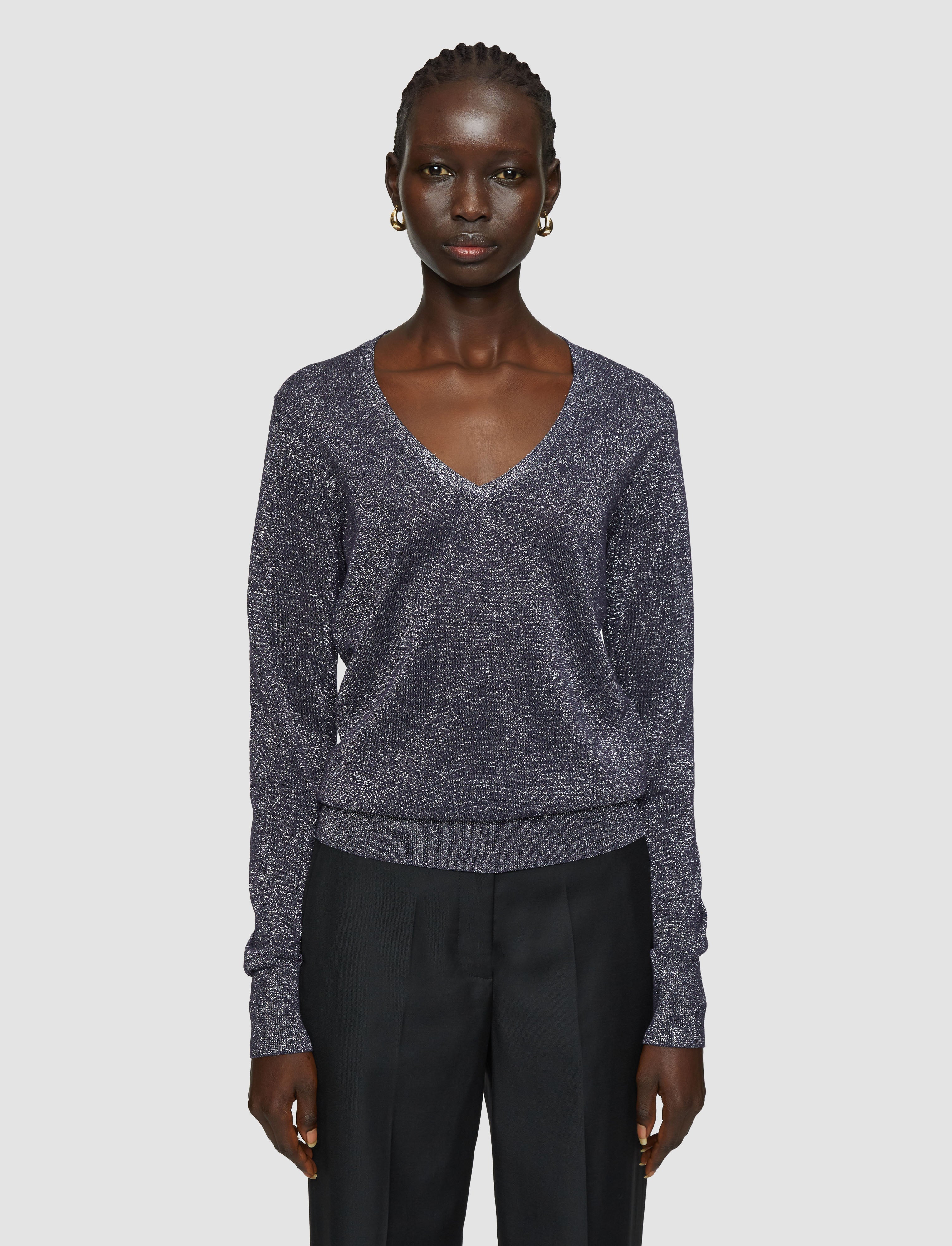 Lurex Knit V Neck Jumper